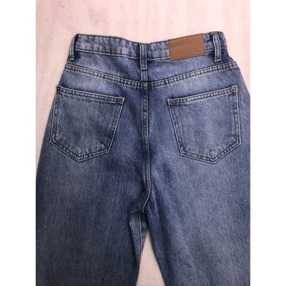 Nasty Gal High Waisted Straight Leg Jeans Blue Front Seam Raw Hem Size 2 25W - Picture 10 of 13